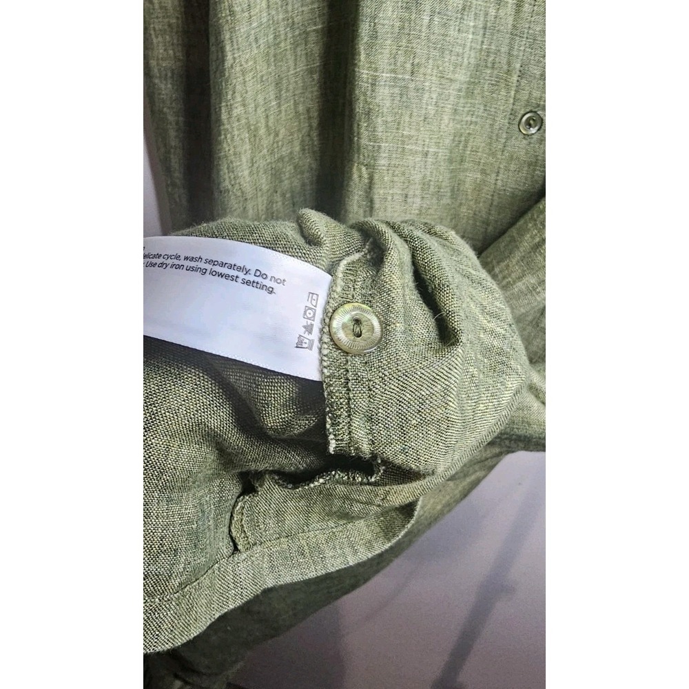 Eileen Fisher Shirt Dress 2X Womens 100% Organic Linen Button Down Green Resort - Picture 5 of 8